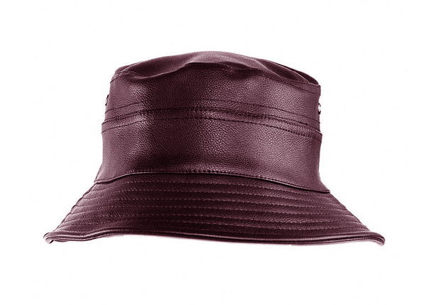 Mens Leather Bucket Hat Custom Brown Waterproof Faux Leather Bucket Hats