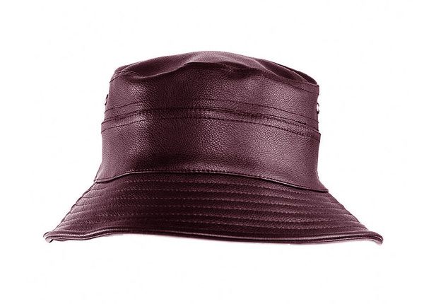 Front of Brown Waterproof Faux Leather Bucket Hat