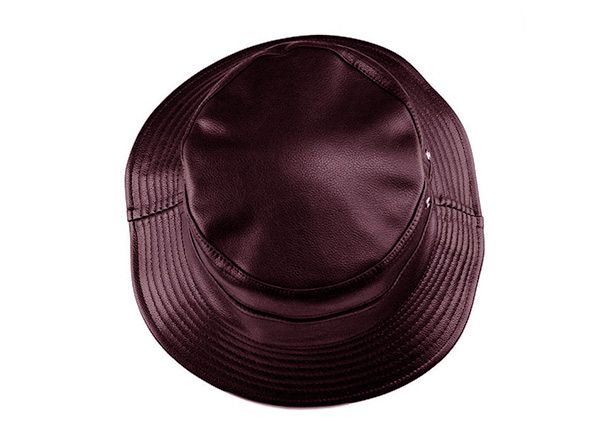 Top of Brown Waterproof Faux Leather Bucket Hat