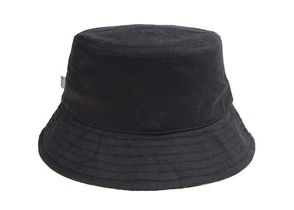 Back of Plain Black Bucket Hat With String