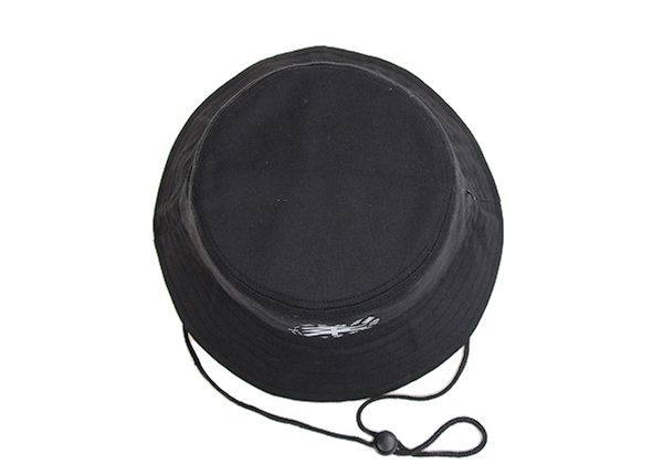 Top of Plain Black Bucket Hat With String