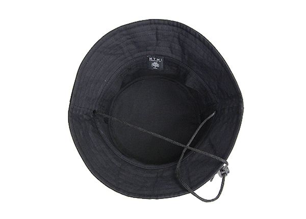 Inside of Plain Black Bucket Hat With String