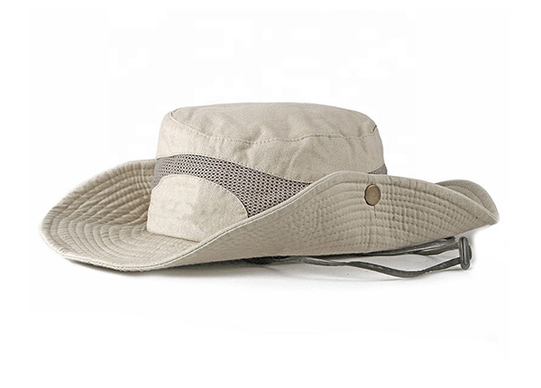 Side of Khaki Wide Brim Vented Bucket Hat