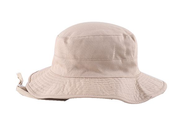 Back of Blank Reversible Cotton Beige Bucket Hat With String