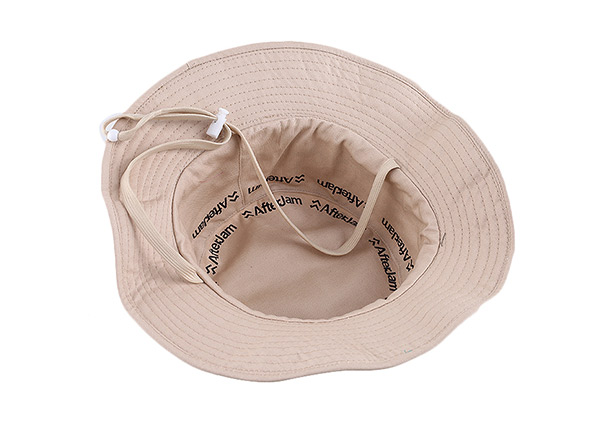 Inside of Blank Reversible Cotton Beige Bucket Hat With String