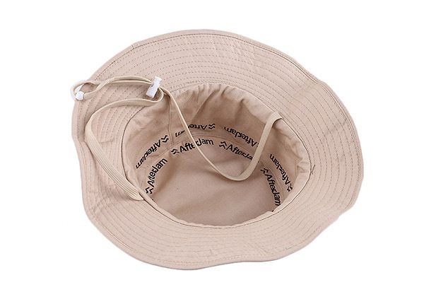 Inside of Blank Reversible Cotton Beige Bucket Hat With String